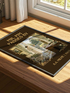 Mr. Pim Passes By Classic Book Art Print by A.A. Milne – print on a sunlit desk
