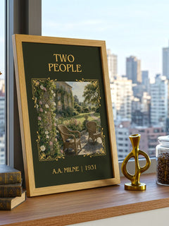 Two People Classic Book Art Print by A.A. Milne – framed print on a city-view windowsill