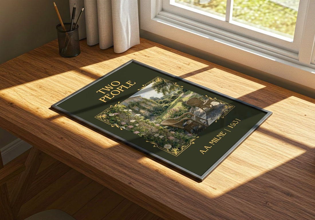 Two People Classic Book Art Print by A.A. Milne – print on a sunlit desk