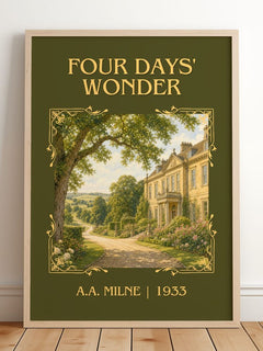 Four Days' Wonder Classic Book Art Print by A.A. Milne – framed print leaning on a wooden floor