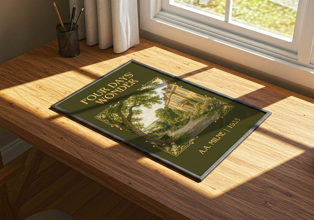 Four Days' Wonder Classic Book Art Print by A.A. Milne – print on a sunlit desk