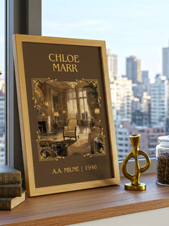 Chloe Marr Classic Book Art Print by A.A. Milne – framed print on a city-view windowsill
