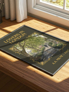 Lovers In London Classic Book Art Print by A.A. Milne – print on a sunlit desk