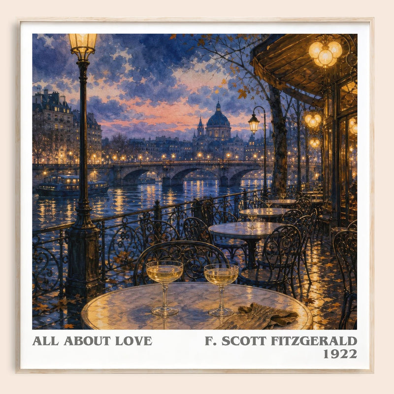 All About Love literary book poster by F. Scott Fitzgerald – framed literary art print
