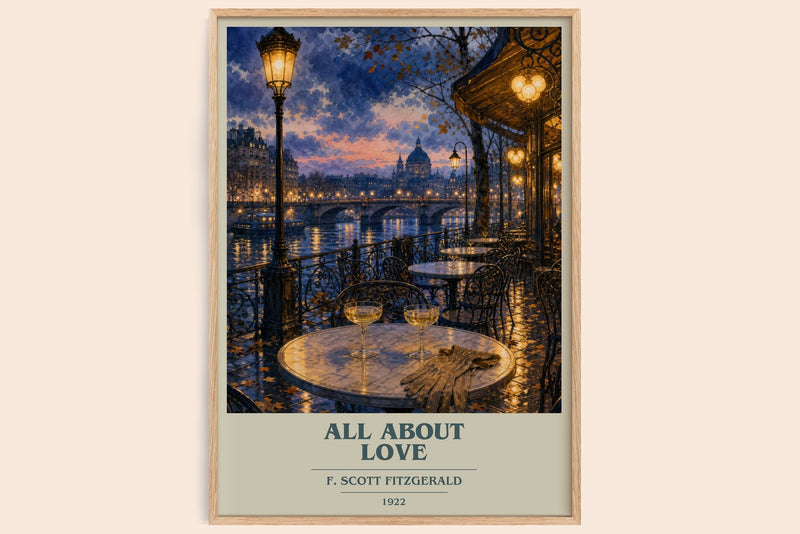 All About Love book cover book poster by F. Scott Fitzgerald – framed literary art print