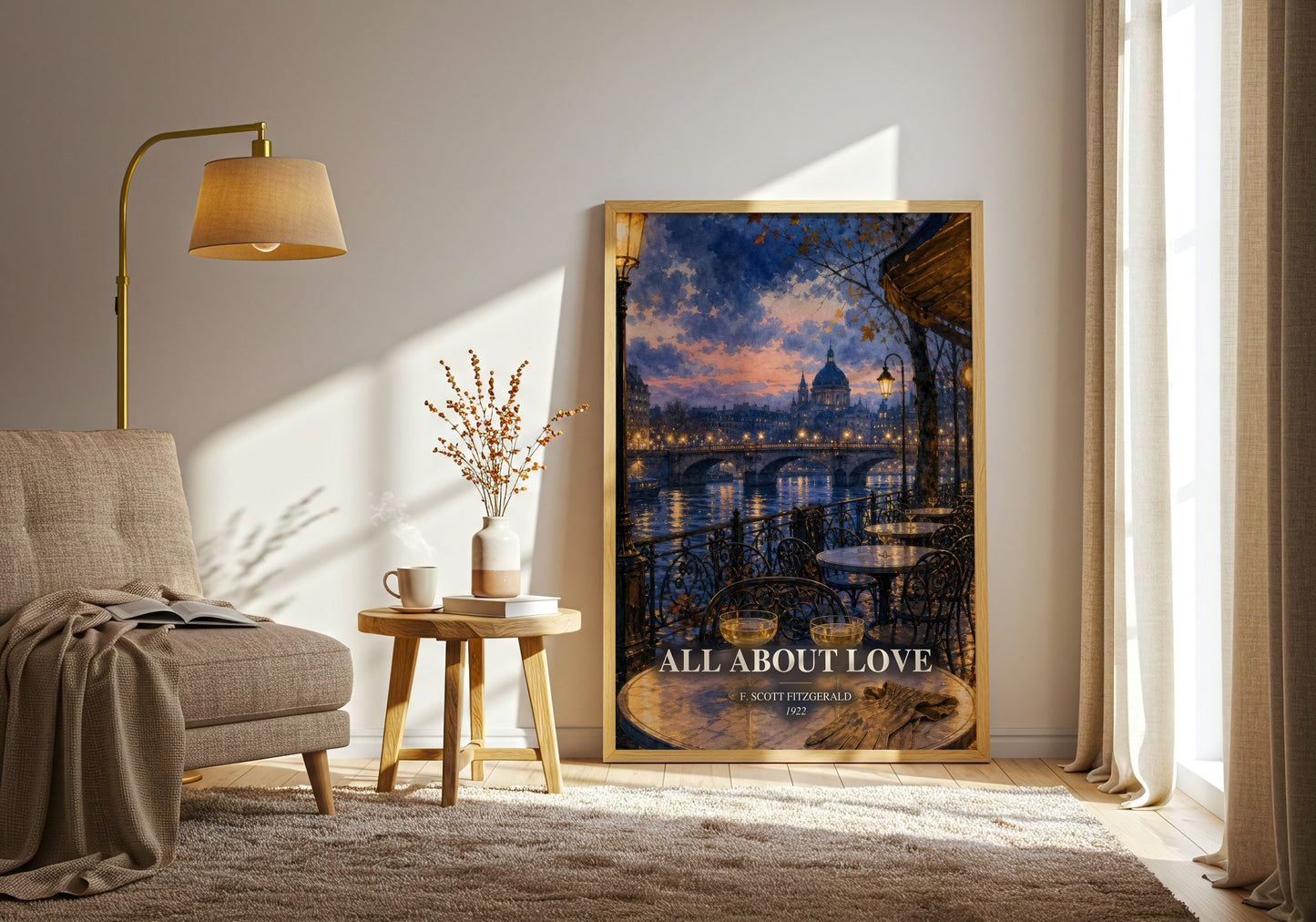 All About Love watercolour print in frame leaning in hallway – non fiction wall art