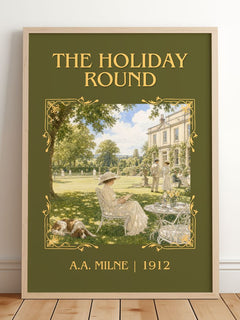 The Holiday Round Classic Book Art Print by A.A. Milne – framed print leaning on a wooden floor