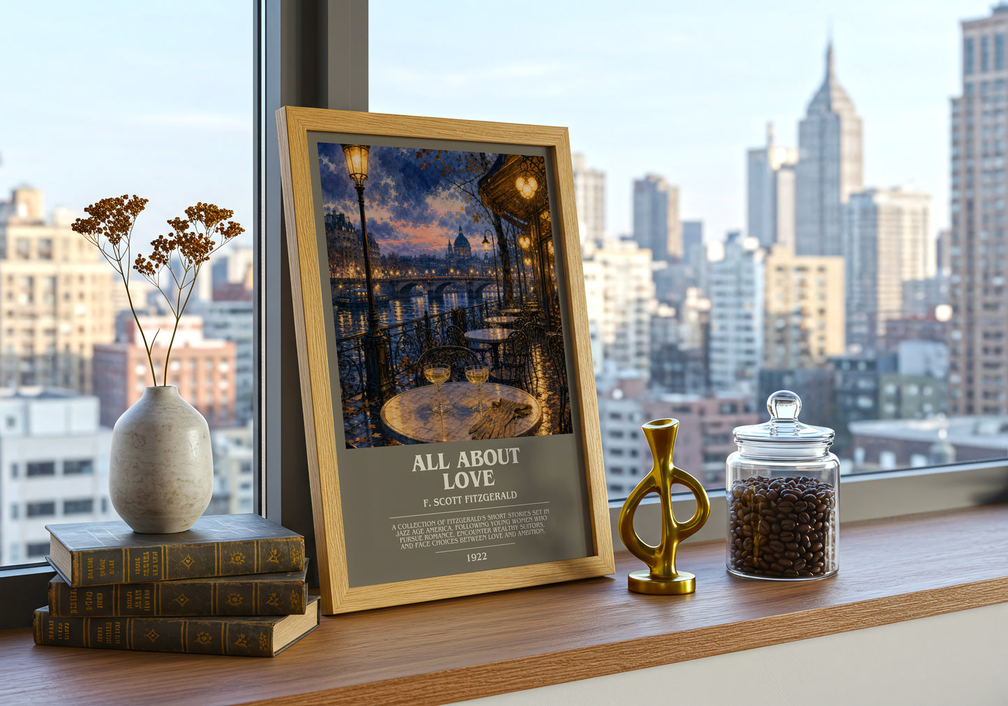 All About Love bookish print framed by window – literary home decor