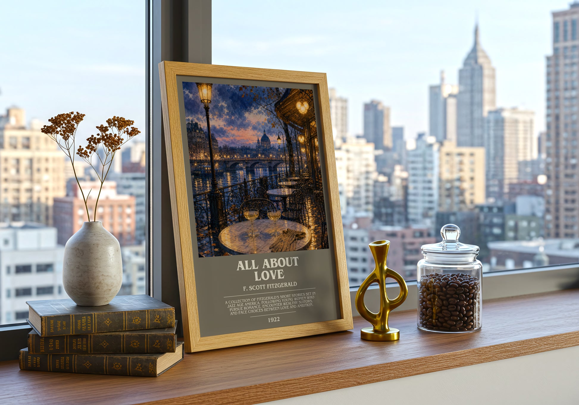 All About Love bookish print framed by window – literary home decor