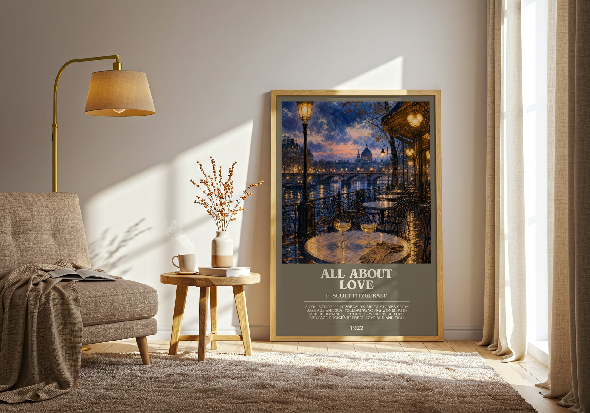 All About Love bookish print on bookshelf – F. Scott Fitzgerald fan gift