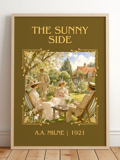 The Sunny Side Classic Book Art Print by A.A. Milne – framed print leaning on a wooden floor