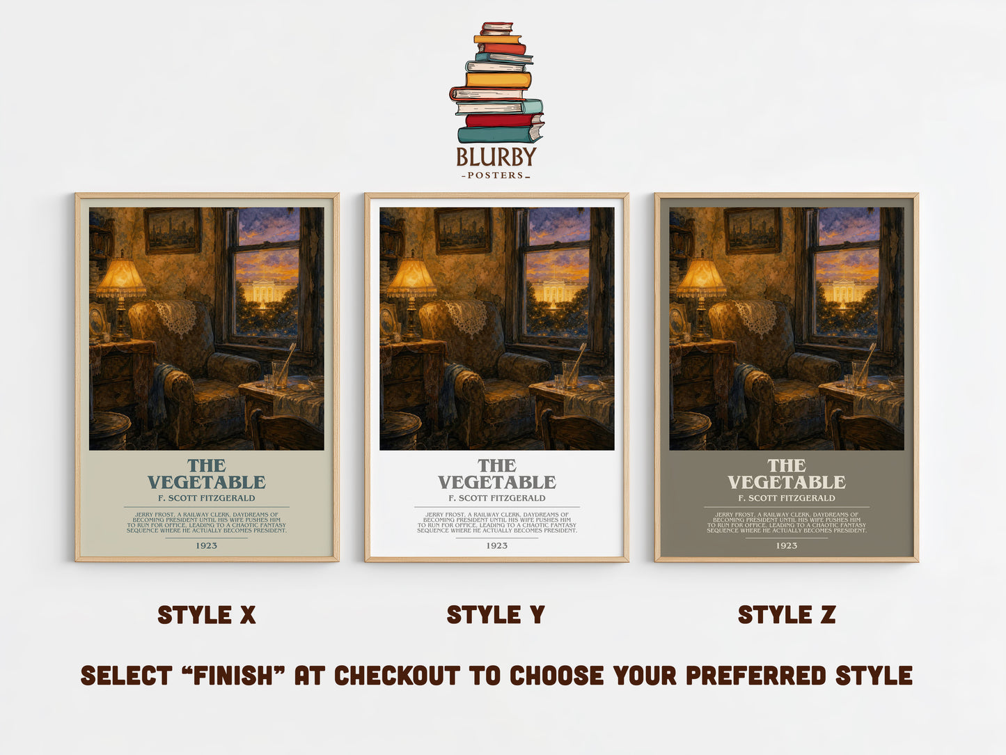 The Vegetable bookish print in frame leaning in hallway – satire wall art