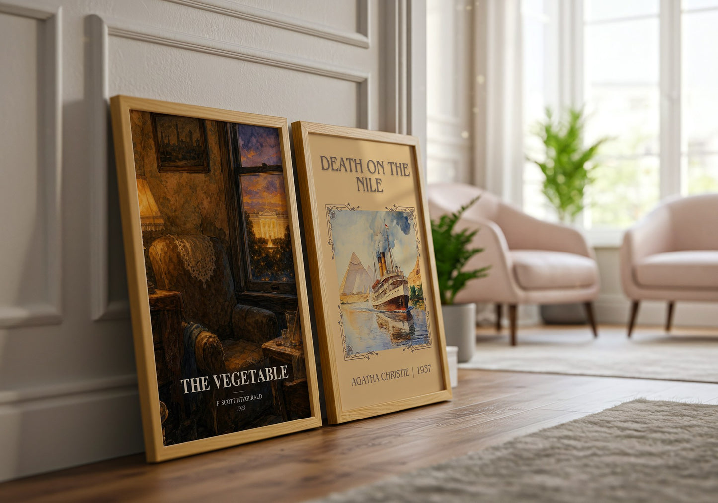 The Vegetable watercolour print framed by window – literary home decor