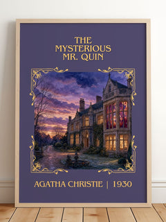 The Mysterious Mr. Quin Classic Book Art Print by Agatha Christie – framed print leaning on a wooden floor