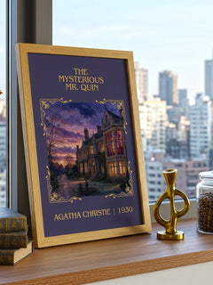 The Mysterious Mr. Quin Classic Book Art Print by Agatha Christie – framed print on a city-view windowsill