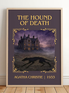 The Hound Of Death Classic Book Art Print by Agatha Christie – framed print leaning on a wooden floor