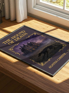 The Hound Of Death Classic Book Art Print by Agatha Christie – print on a sunlit desk