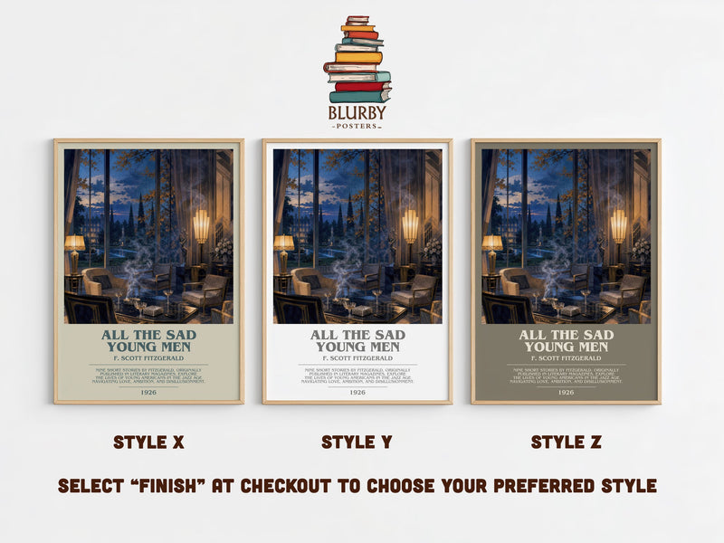 All The Sad Young Men bookish print in frame leaning in hallway – literary fiction wall art