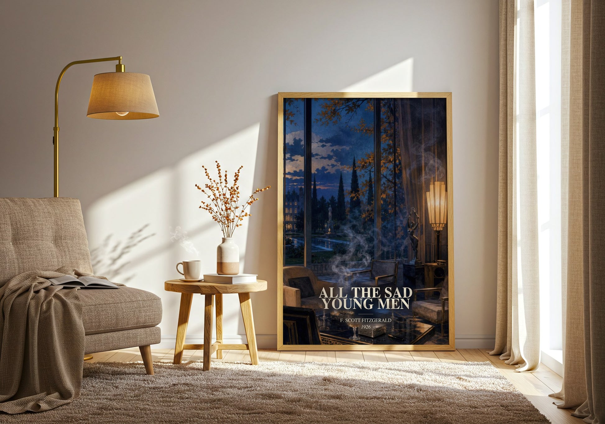 All The Sad Young Men watercolour print in frame leaning in hallway – literary fiction wall art