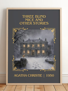 Three Blind Mice And Other Stories Classic Book Art Print – framed print leaning on a wooden floor
