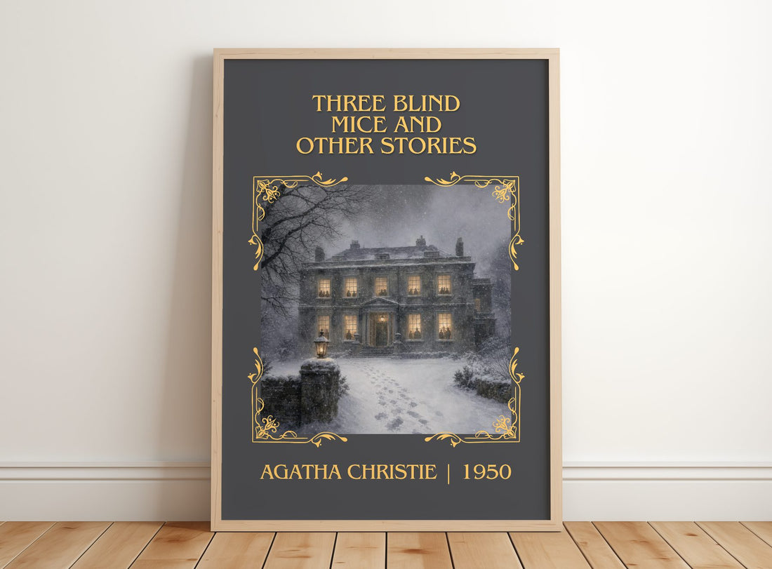 Three Blind Mice And Other Stories Classic Book Art Print – framed print leaning on a wooden floor