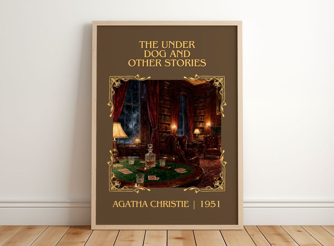 Under Dog And Other Stories Classic Book Art Print by Agatha Christie – framed print leaning on a wooden floor
