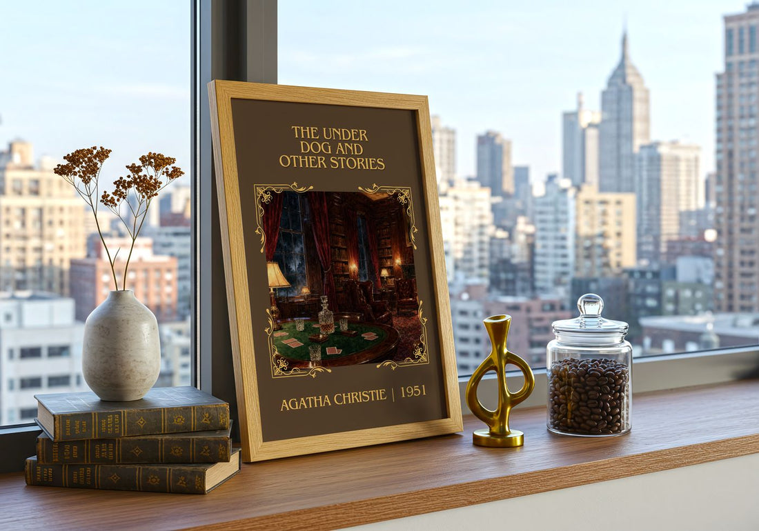 Under Dog And Other Stories Classic Book Art Print by Agatha Christie – framed print on a city-view windowsill