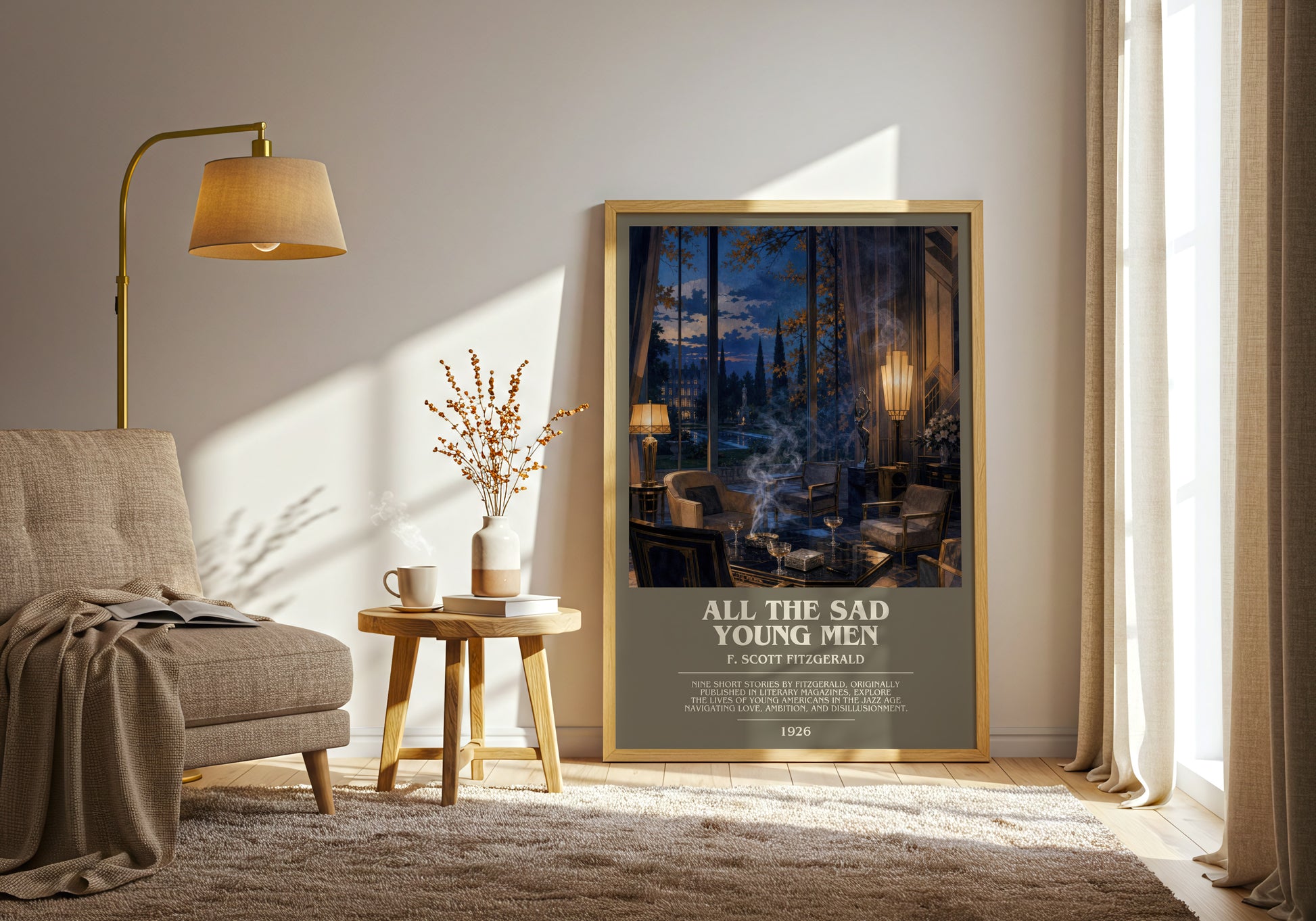 All The Sad Young Men bookish print on bookshelf – F. Scott Fitzgerald fan gift