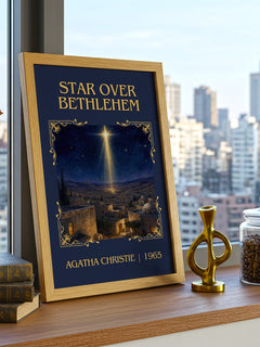 Star Over Bethlehem Classic Book Art Print by Agatha Christie – framed print on a city-view windowsill
