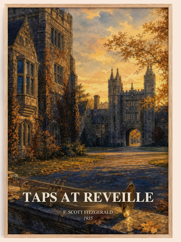 Taps At Reveille watercolour book poster by F. Scott Fitzgerald – framed literary art print