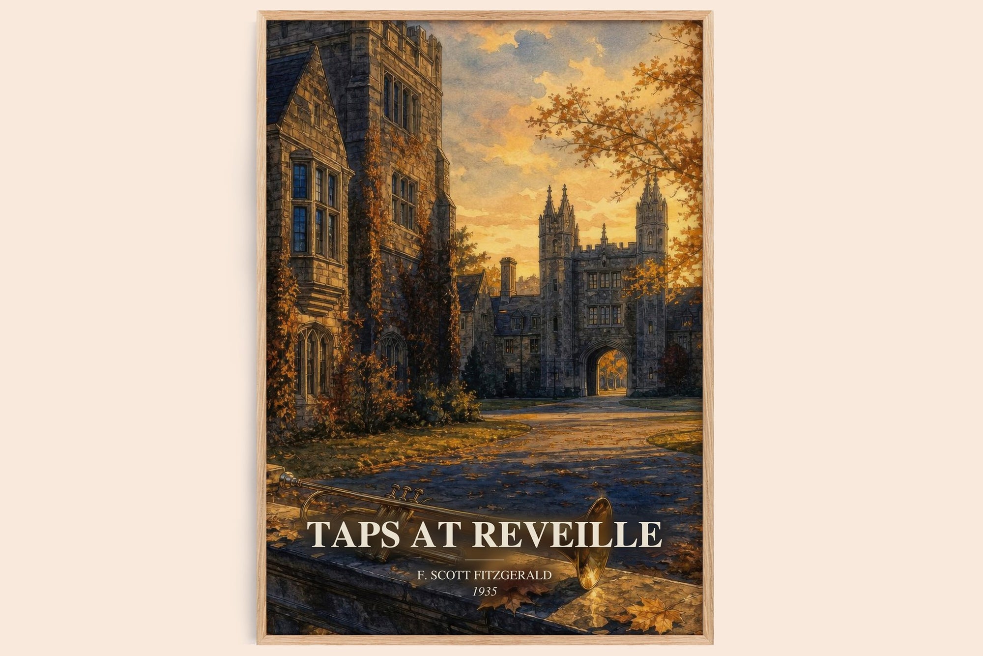 Taps At Reveille watercolour book poster by F. Scott Fitzgerald – framed literary art print