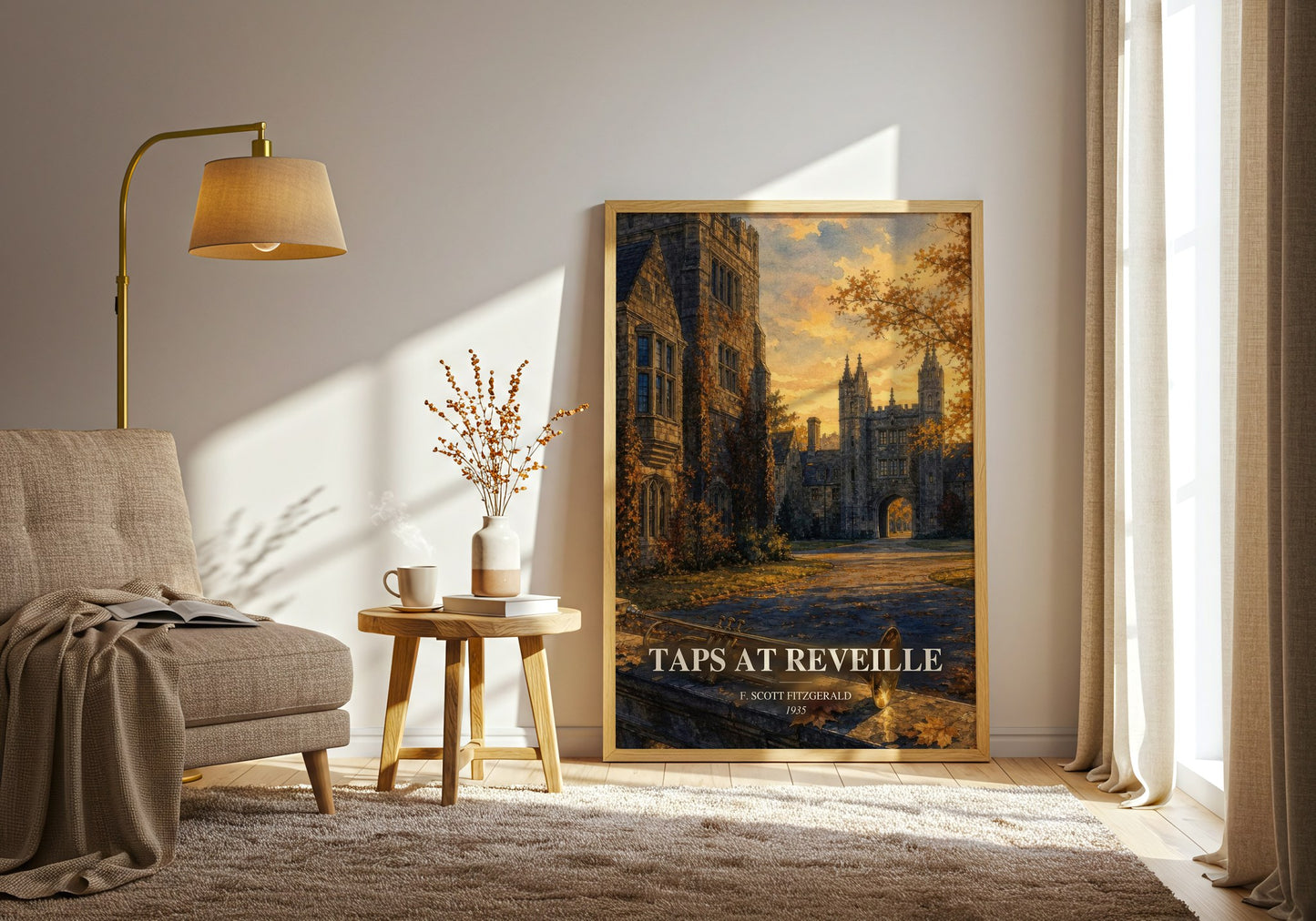 Taps At Reveille watercolour print in frame leaning in hallway – literary fiction wall art