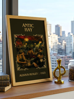 Antic Hay Classic Book Art Print by Aldous Huxley – framed print on a city-view windowsill