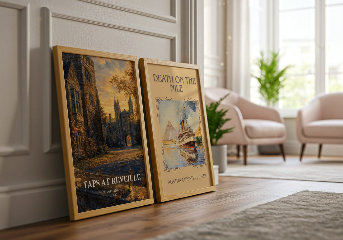 Taps At Reveille watercolour print framed by window – literary home decor