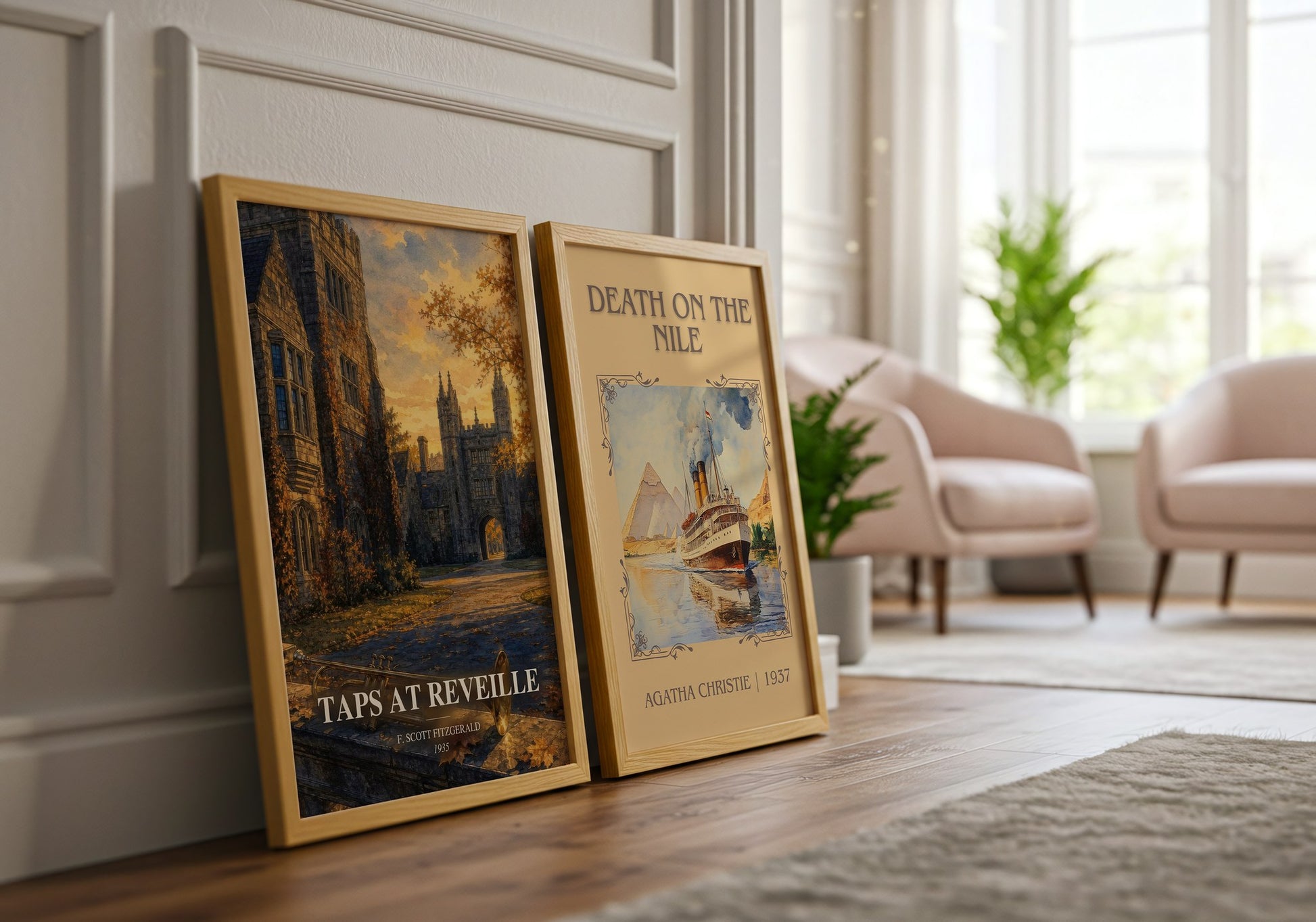 Taps At Reveille watercolour print framed by window – literary home decor