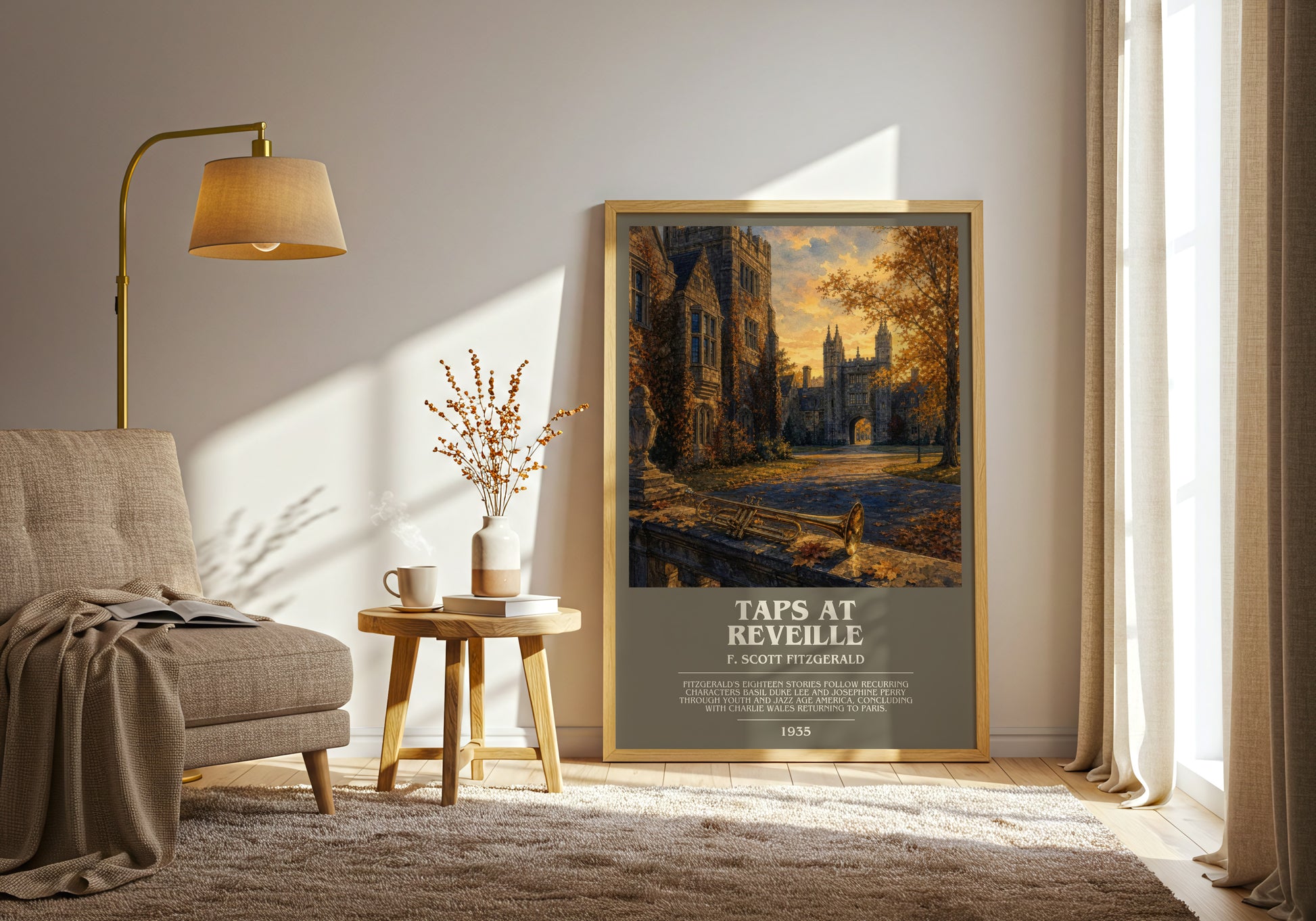 Taps At Reveille bookish print on bookshelf – F. Scott Fitzgerald fan gift