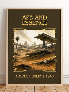 Ape And Essence Classic Book Art Print by Aldous Huxley – framed print leaning on a wooden floor