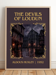 The Devils Of Loudun Classic Book Art Print by Aldous Huxley – framed print leaning on a wooden floor