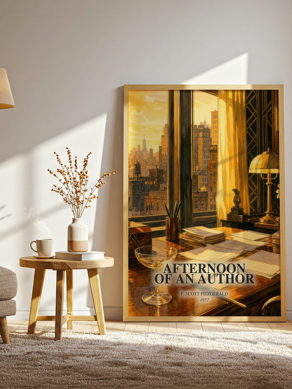 Afternoon Of An Author watercolour print in frame leaning in hallway – literary fiction wall art