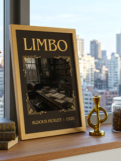 Limbo Classic Book Art Print by Aldous Huxley – framed print on a city-view windowsill