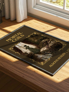 Mortal Coils Classic Book Art Print by Aldous Huxley – print on a sunlit desk