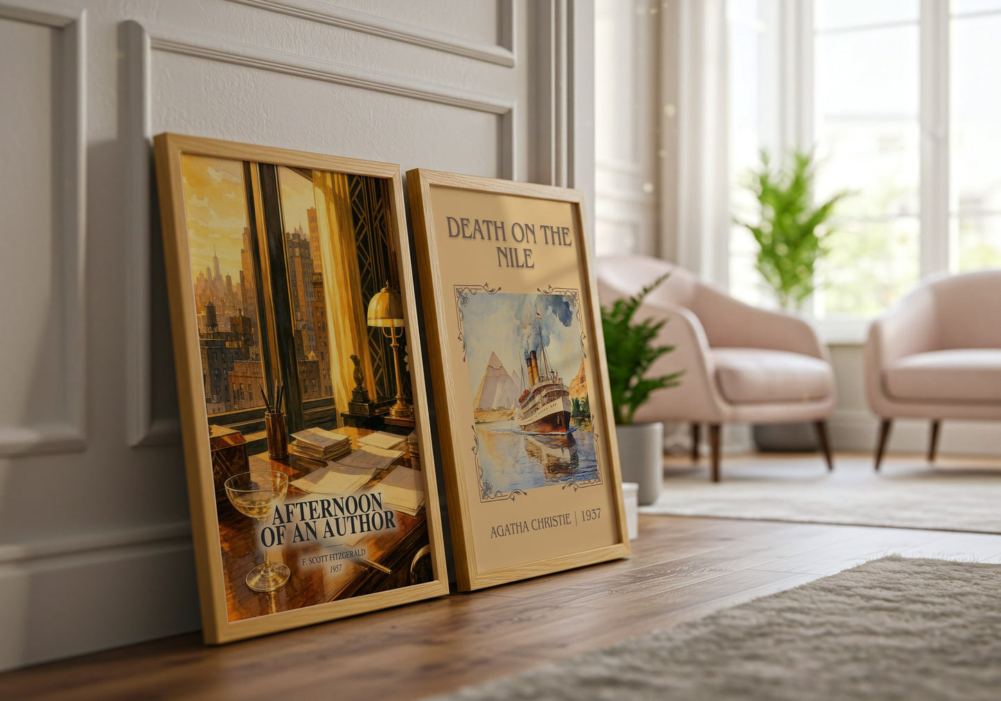 Afternoon Of An Author watercolour print framed by window – literary home decor