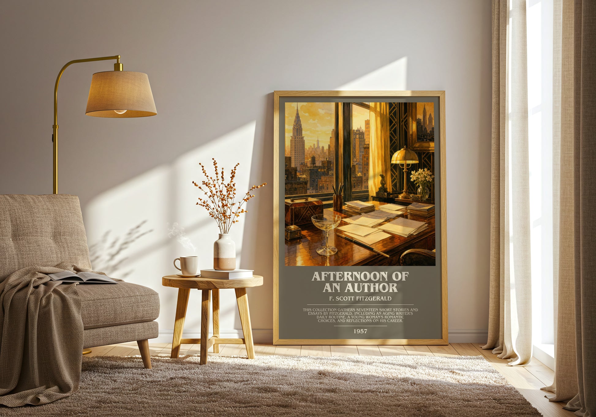 Afternoon Of An Author bookish print on bookshelf – F. Scott Fitzgerald fan gift