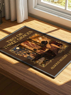 Two Or Three Graces Classic Book Art Print by Aldous Huxley – print on a sunlit desk