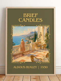 Brief Candles Classic Book Art Print by Aldous Huxley – framed print leaning on a wooden floor