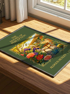 The Doors Of Perception Classic Book Art Print by Aldous Huxley – print on a sunlit desk