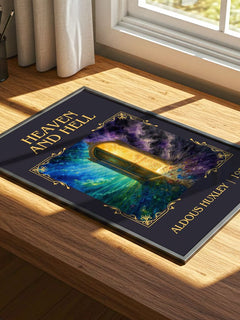 Heaven And Hell Classic Book Art Print by Aldous Huxley – print on a sunlit desk