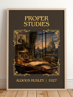 Proper Studies Classic Book Art Print by Aldous Huxley – framed print leaning on a wooden floor