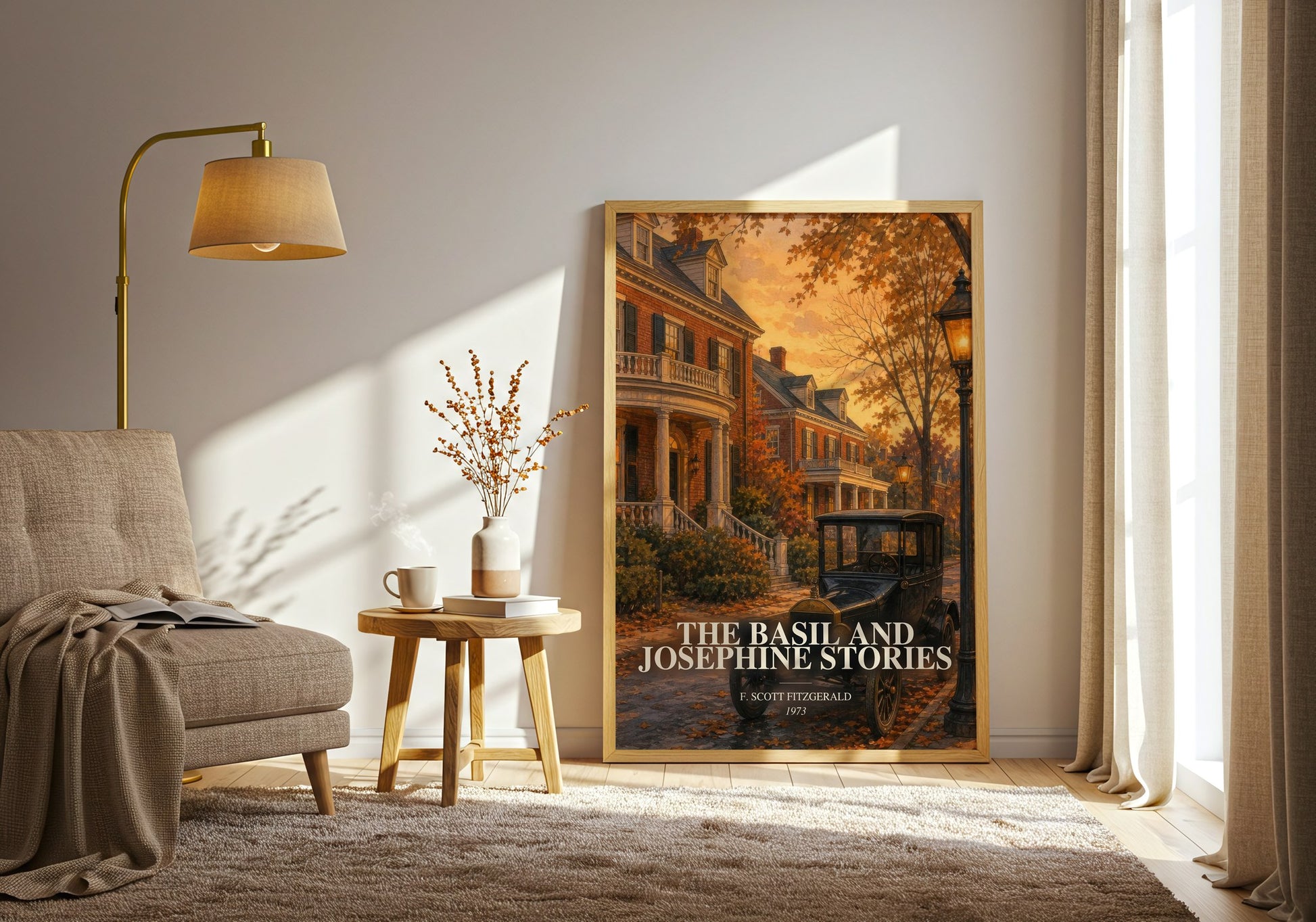 The Basil And Josephine Stories watercolour print in frame leaning in hallway – coming of age wall art