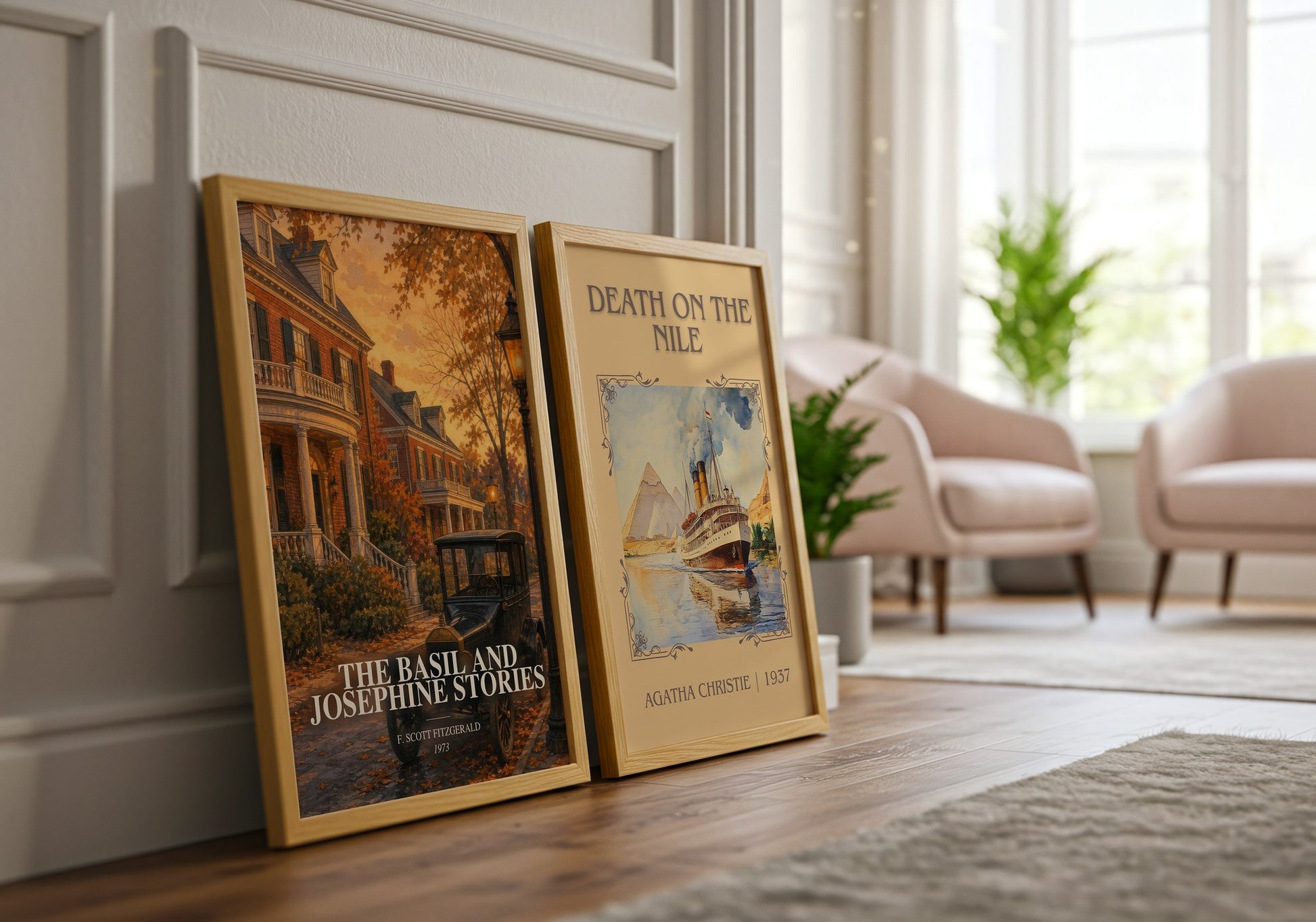 The Basil And Josephine Stories watercolour print framed by window – literary home decor